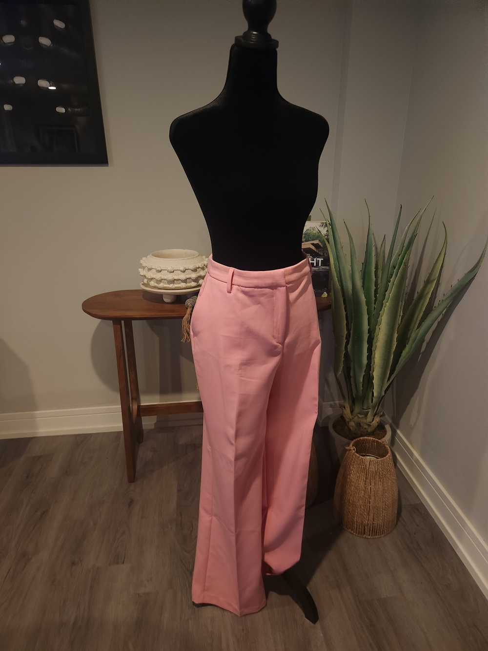 High-Rise Wide Leg Pink Dress Pants